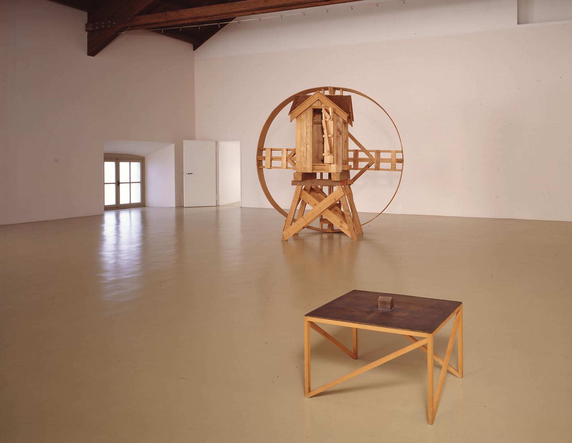 Alice Aycock, Untitled (Shanty), 1978 and Joel Shapiro, Untitled (House on Field), 1975-1976